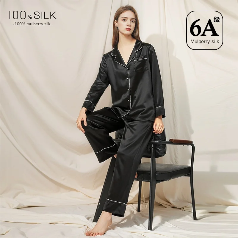 Women's 100% Mulberry Silk Pajama Set - All-Season Luxury Satin Sleepwear with Elegant Rhinestone Trim Soft And Breathable Loung 3