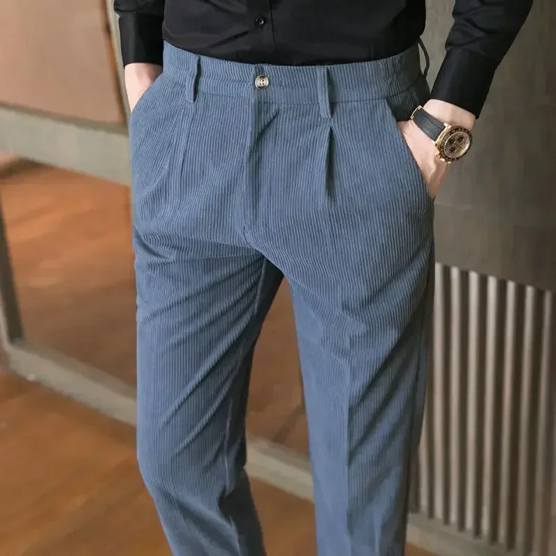 Men's Casual Pants Autumn Winter Corduroy Dress Pants Slim Korean Version