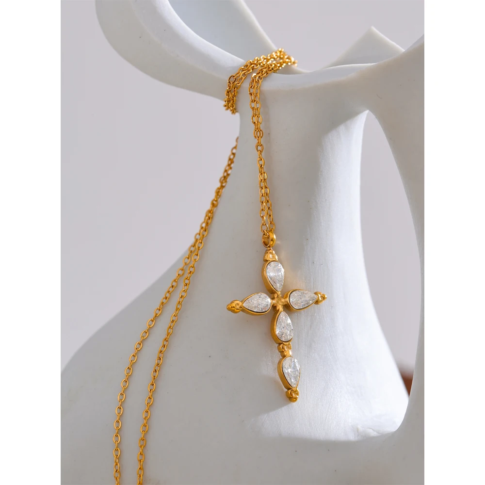 Yhpup Cross Necklace Pendant Cubic Zirconia
