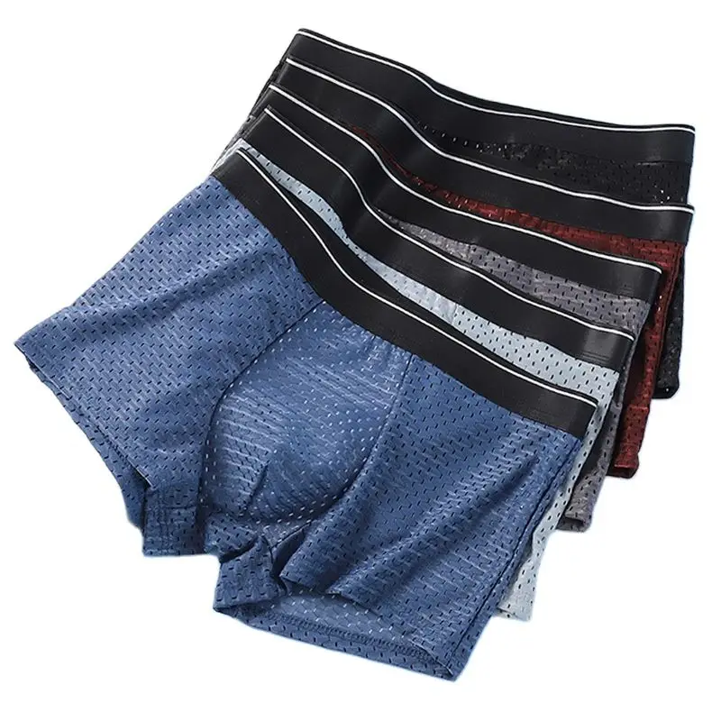 

New 2Pcs Men‘’s Underwear Ice Silk Mesh Breathable Comfortable Lingerie Underpants Boxer Plus Size Panties Male Shorts L-5XL