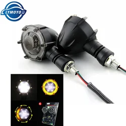 Motorcycle LED Turn Signal Lights with Halo Ring and Dual - Color DRL (White and Yellow)