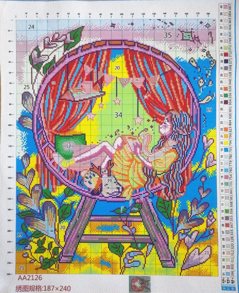 9ct 65X85cm Girl Pre-Printed Cross Stitch DIY Embroidery Set Handmade Handicraft Floss Needle Crafts