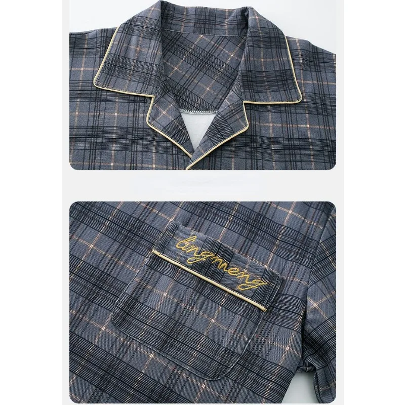 Youth 100% Pure Cotton Pajamas Set Men's Spring Autumn Long Sleeve Lapel Loungewear Outfit Boys Plus Larege Size Sleepwear Suits