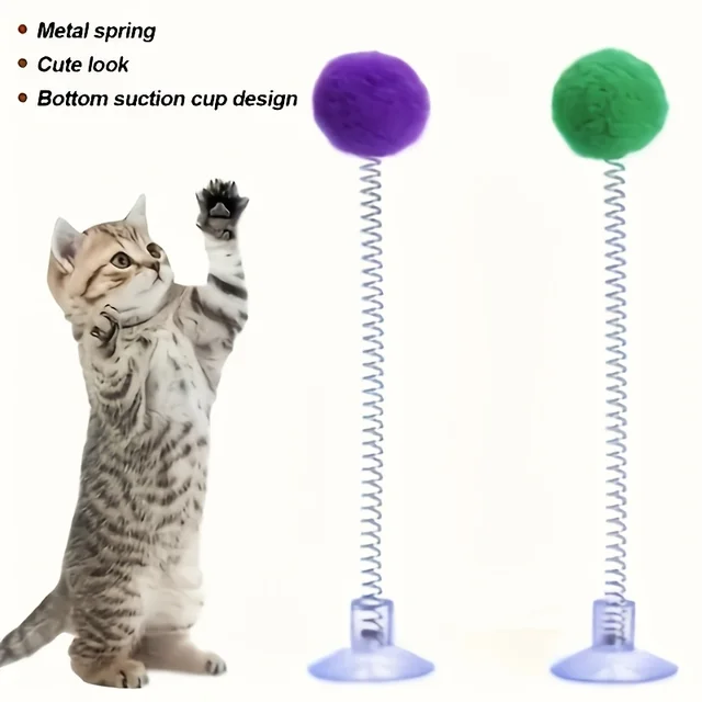 Interactive Cat Toy with Plush Ball and Spring Mechanism, Cute High Elasticity Pet Supplies, Multi-purpose Cat Toy for Home Use