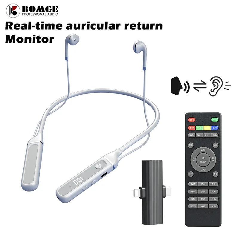 

BOMGE 2.4G Wireless microphone with sound card sound card wireless in ear monitoring real time，for iPhone and android phone