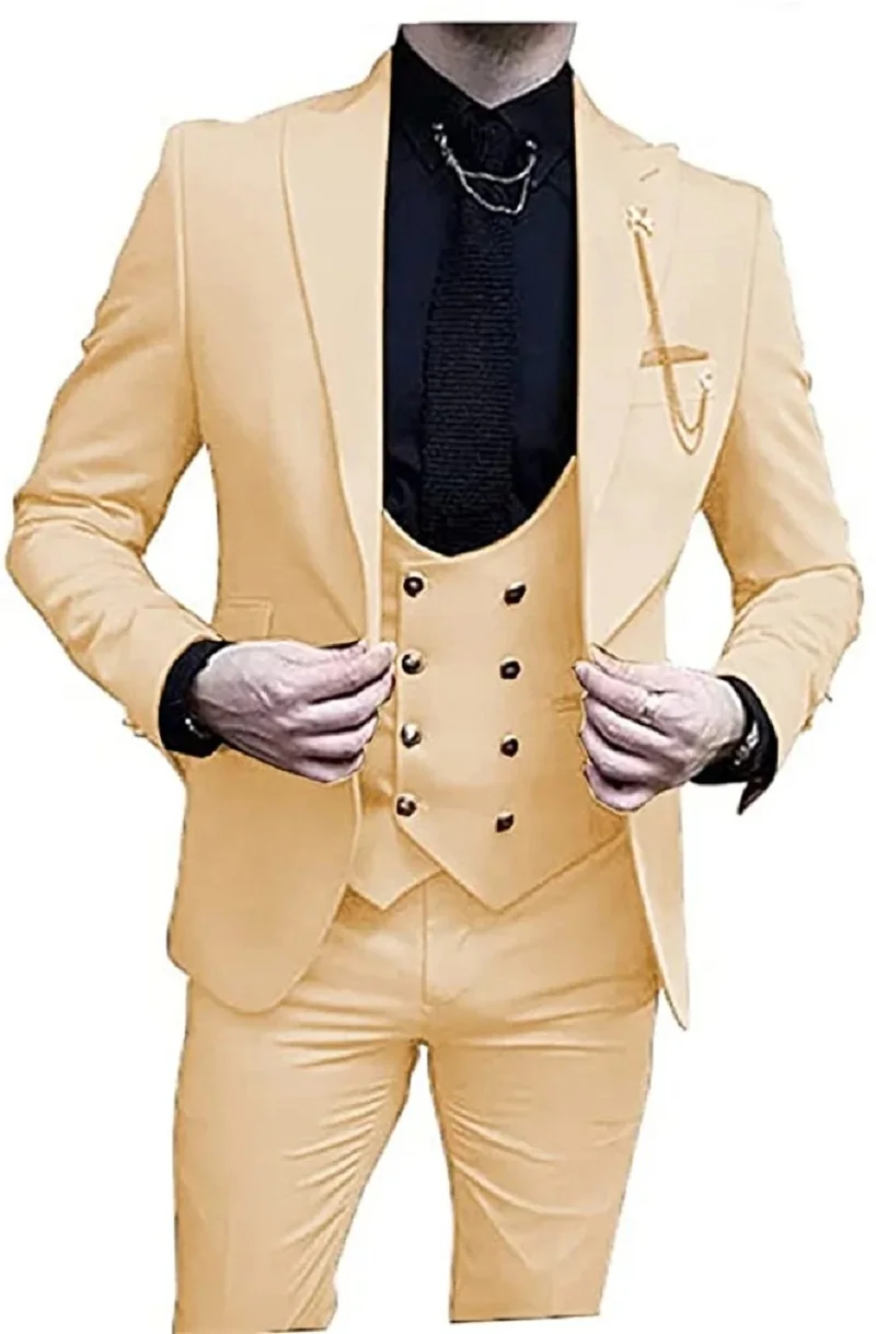 Burgundy 3 Pieces Mens Wedding Suit Slim Fit Peak Lapel Business Double Breasted Vest Costume Formal Terno Masculino Clothing