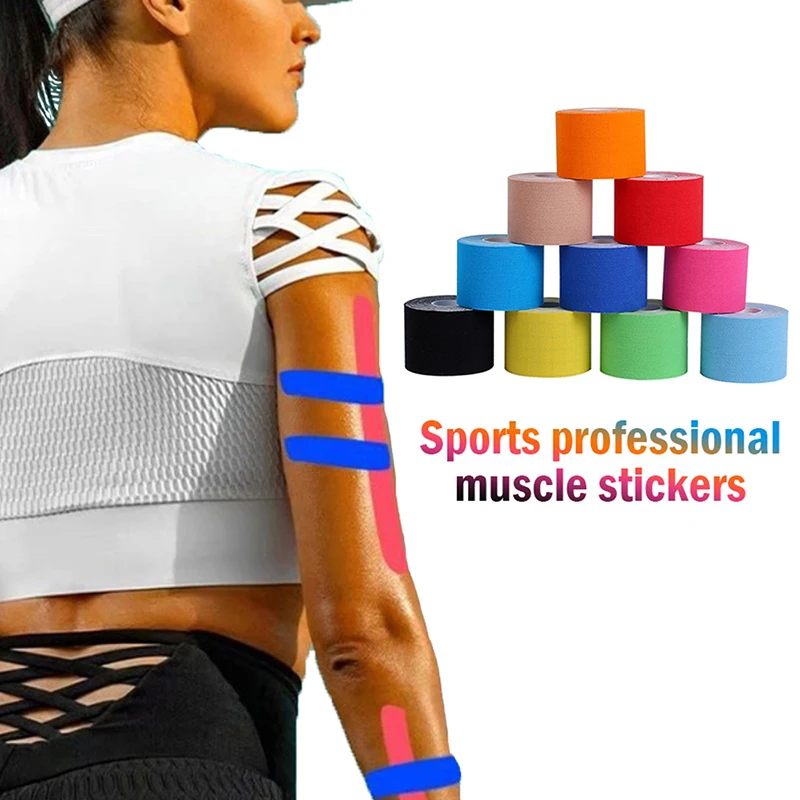 12 Colors Kinesiology Tape Muscle Bandage Sports Cotton Elastic Adhesive Strain Injury Tape Knee Muscle Pain Relief Stickers