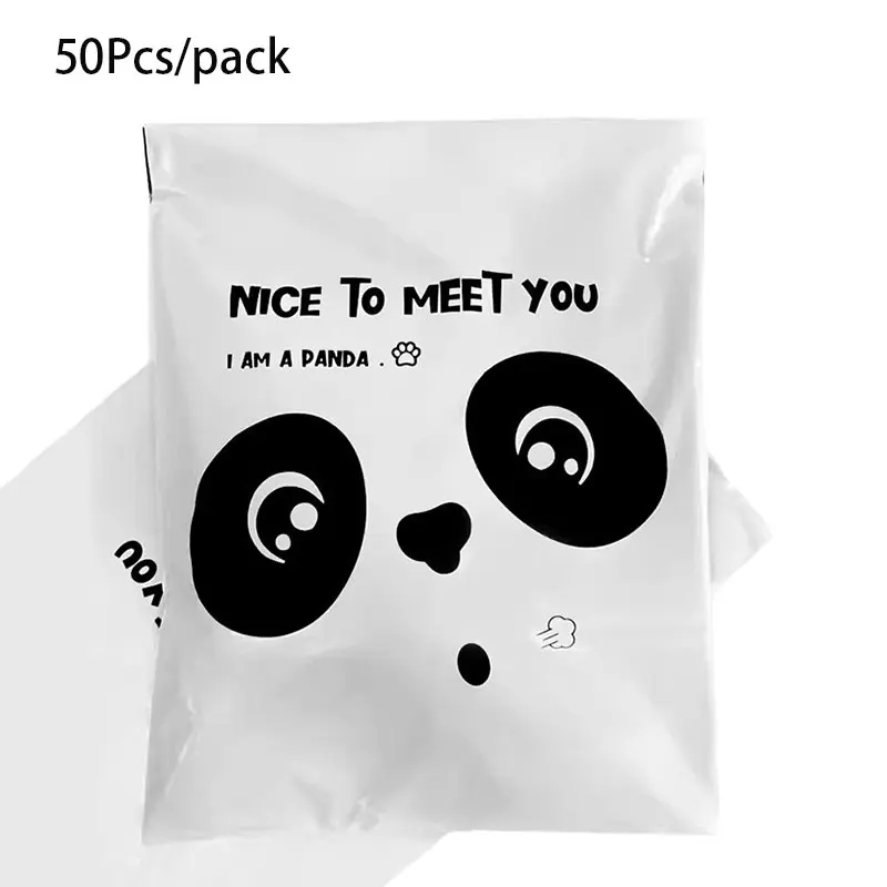 

50Pcs/pack Plastic Courier Post Pouch White Black Express Mailing Parcel Bags NICE TO MEET YOU Design Clothing Packaging Bag