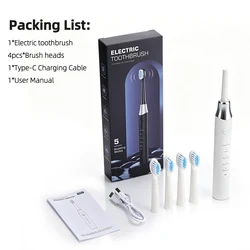 Rechargeable Waterproof Electric Toothbrush with Multiple Modes & Extra Heads - USB Type - C (WHITE)