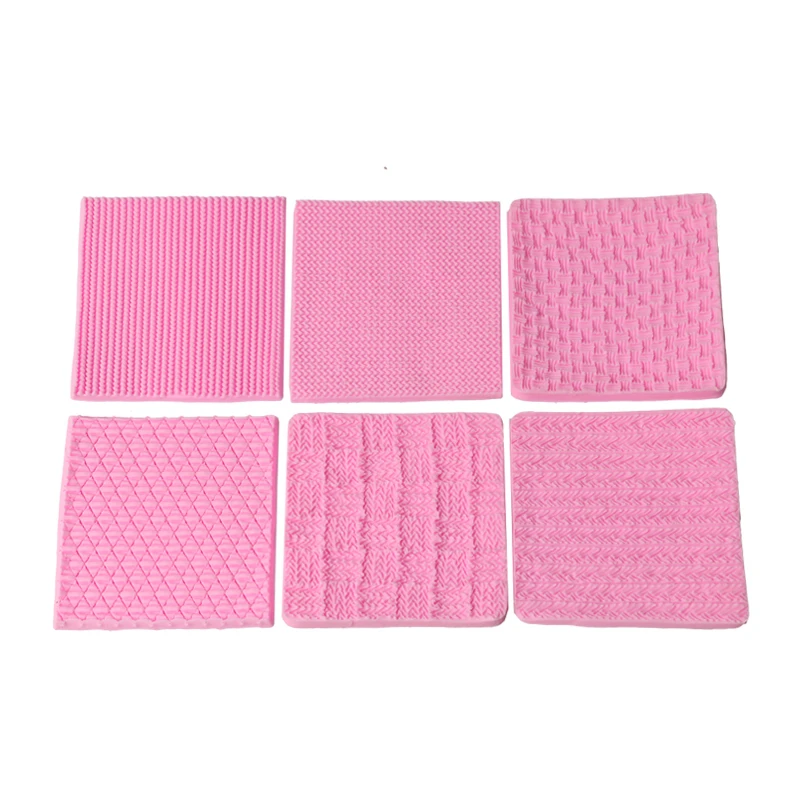 

6PCS Knitting Silicone Mold Texture Mat Sugarcraft Cake Border Decoration Cupcake Topper Polymer Clay Gumpaste Mold