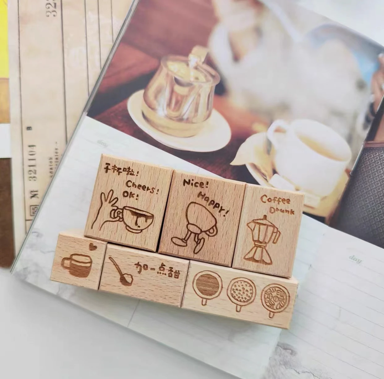 Vintage Kaffee Geschichte Holz Stempel für Plan DIY Scrap booking Fotoalbum Karten herstellung – Detail 5