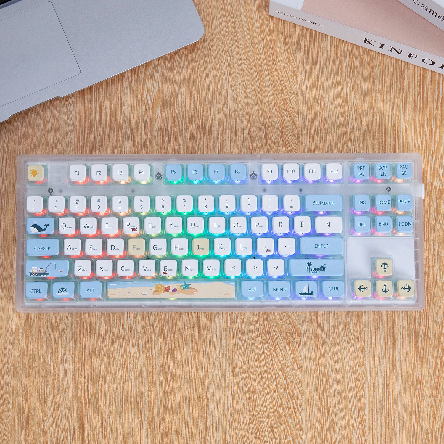 azuis brancos da baleia, Sublimação dupla PBT, 118 Keycaps ASA chave