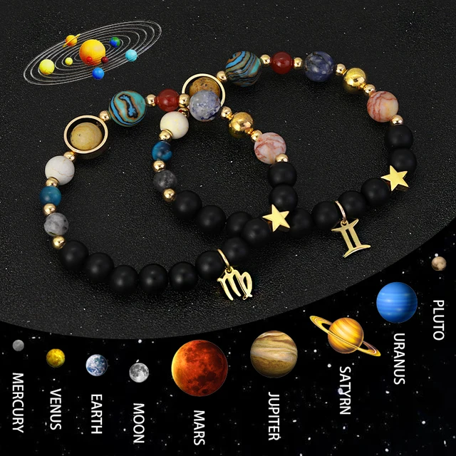 Natural Stone Solar System Eight Planets 12 Zodiac Signs Crystal Stone Bracelet Birthday Gift Zodiac Charm Bracelet Libra Leo 3