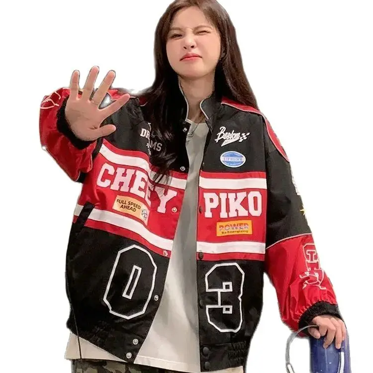 Baseball Uniform Hip Hop Motorcycle Clothing 2024 Y2k Red White Bomber Jacket Women Men Biker Racer Jacket Retro Clothes Trend