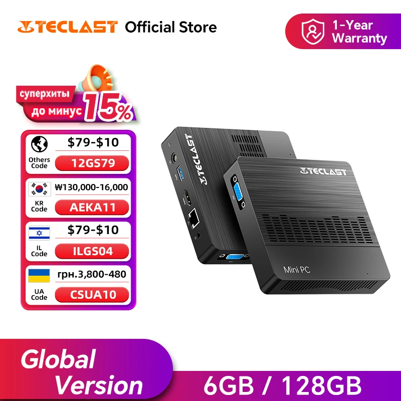 ミニPC TECLAST 6GB ストア 128GB N4000 Windows11 Teclast N10 Mini