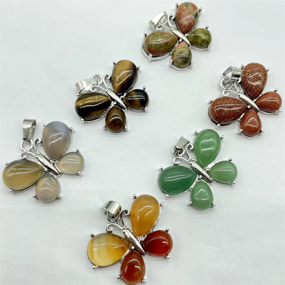 Natural Stone Quartz Crystal Amethysts Animal butterfly charm Pendant DIY Jewelry Making Necklace Accessories Women Gift 10pcs 4