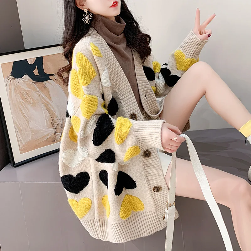 

Loose and Lazy Sweater Coat Women's Autumn Winter Thickened 2023 New Korean Version Versatile Long Knitted Cardigan Y2k 후드티