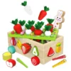 6-In-1 Kids Wooden Shape Assortment Matching Toys Carrot Fruit Game Cart Montessori Toys Puzzle Educational Baby Building Blocks 1