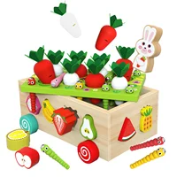 6-In-1 Kids Wooden Shape Assortment Matching Toys Carrot Fruit Game Cart Montessori Toys Puzzle Educational Baby Building Blocks 1