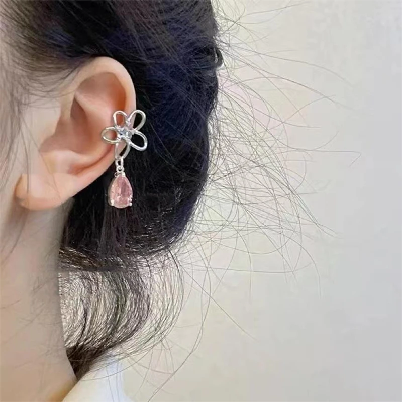 Ear Clip Earrings Punk Fairy Clip Earrings For Women Goth Irregular Flower Metal Ear Cuffs Unusual Design No Piercing Earrings Korean Fashion