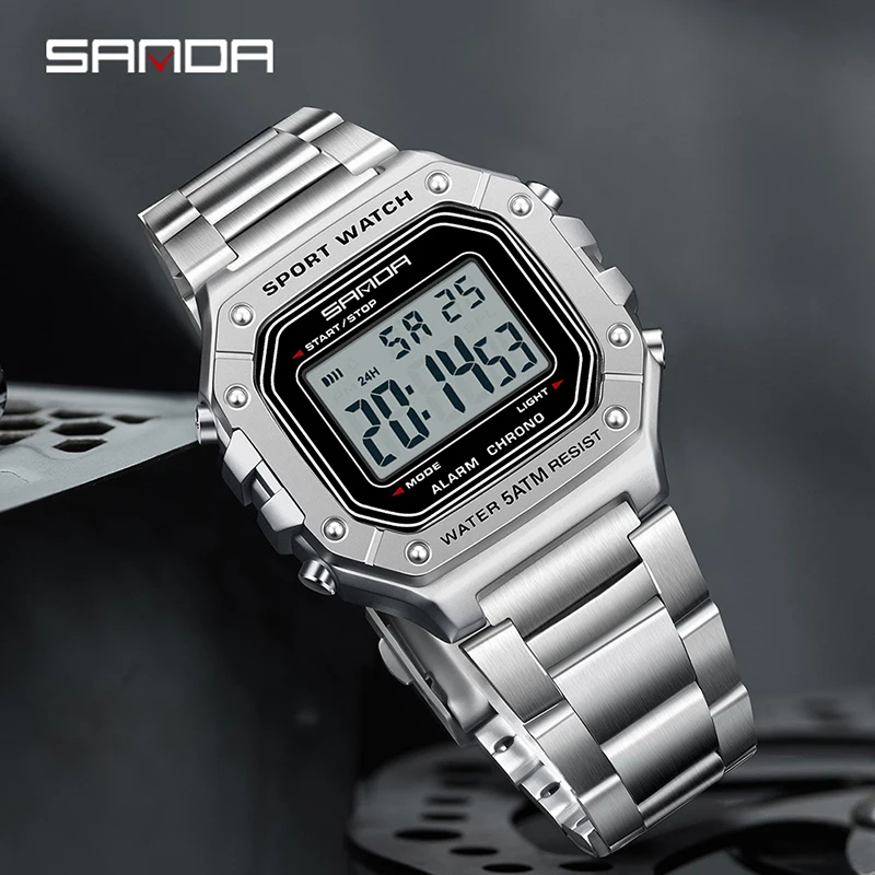 Digital Fashion Waterproof Watch with Date & Alarm
