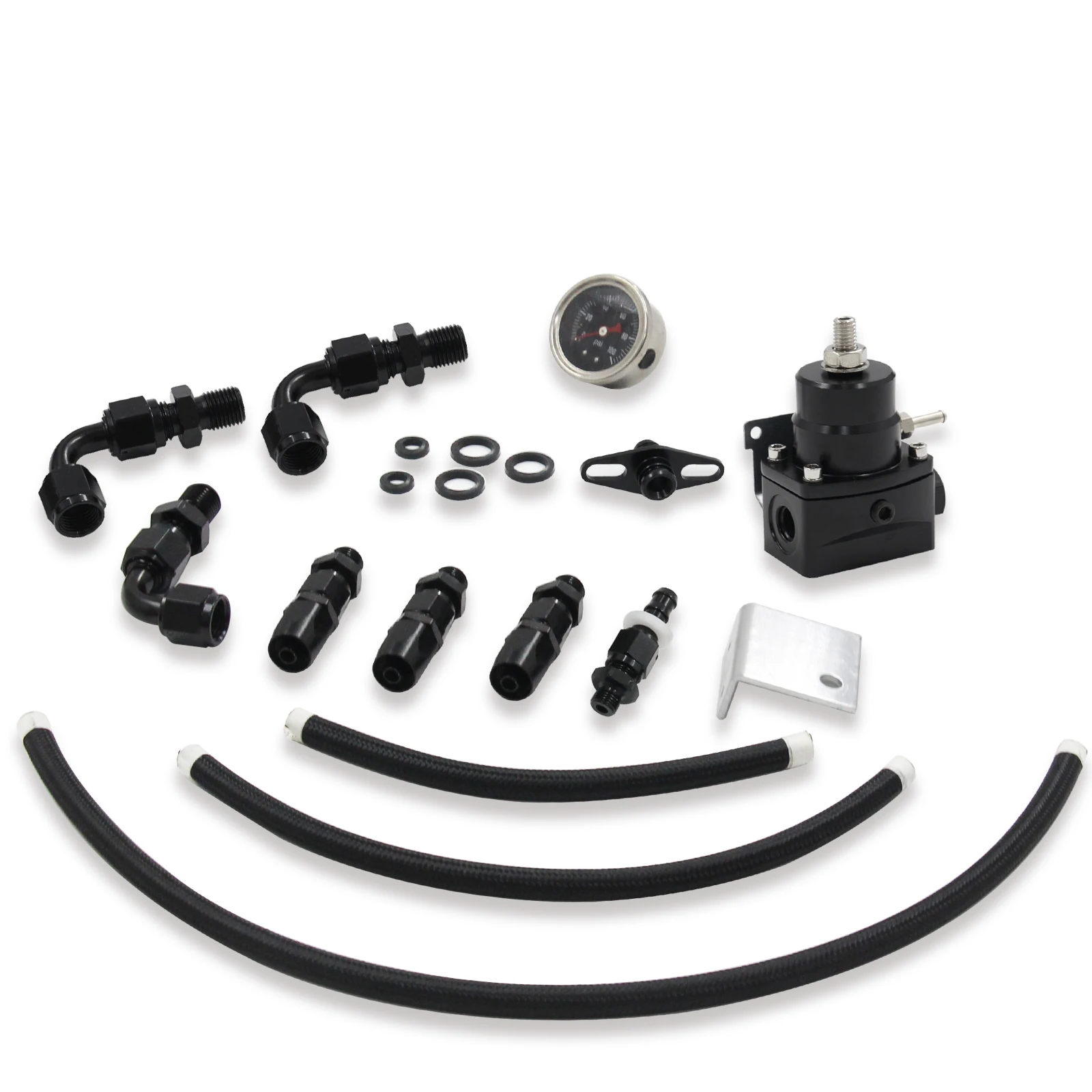 Universal Adjustable Fuel Pressure Regulator 100psi Gauge AN 6 Fitting End-Black fuel pressure regulator