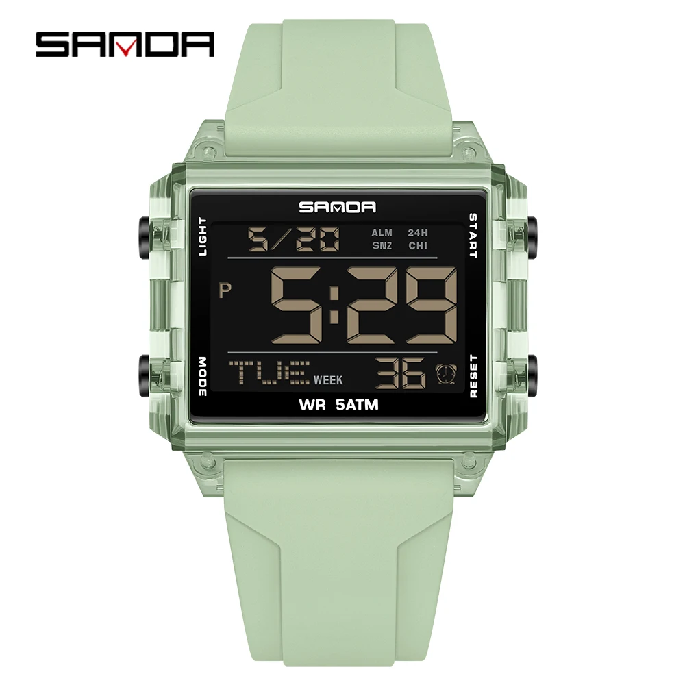 Unisex Trendy Rectangle Digital Sports Watch - Waterproof with LED Backlight