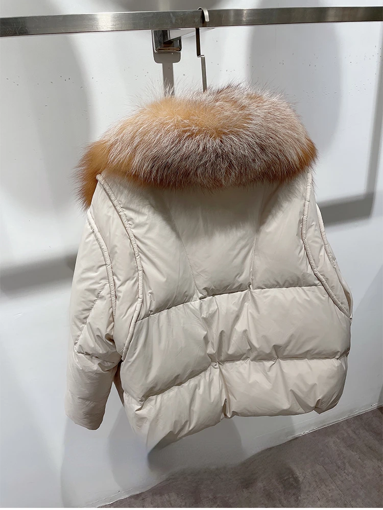 OFTBUY 2022 Winter Jacket Women Real Fur Coat White Velvet