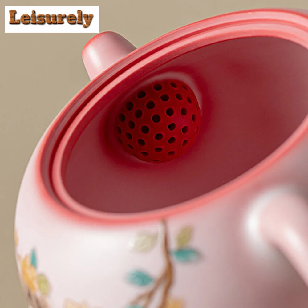 200ml Handamde Lard Jelly Frozen Pink Teapot Yellow Flower Cat Xishi Pot Chinese Tea Brewing Kettle with Ball Hole Filter Teaset