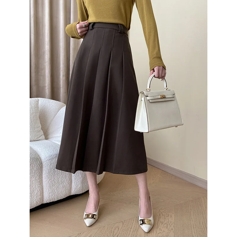 

Длинные юбки, плотная Шерстяная Юбка во французском интеллектуальном стиле на осень и зиму, плотная плиссированная юбка с высокой талией, юбки