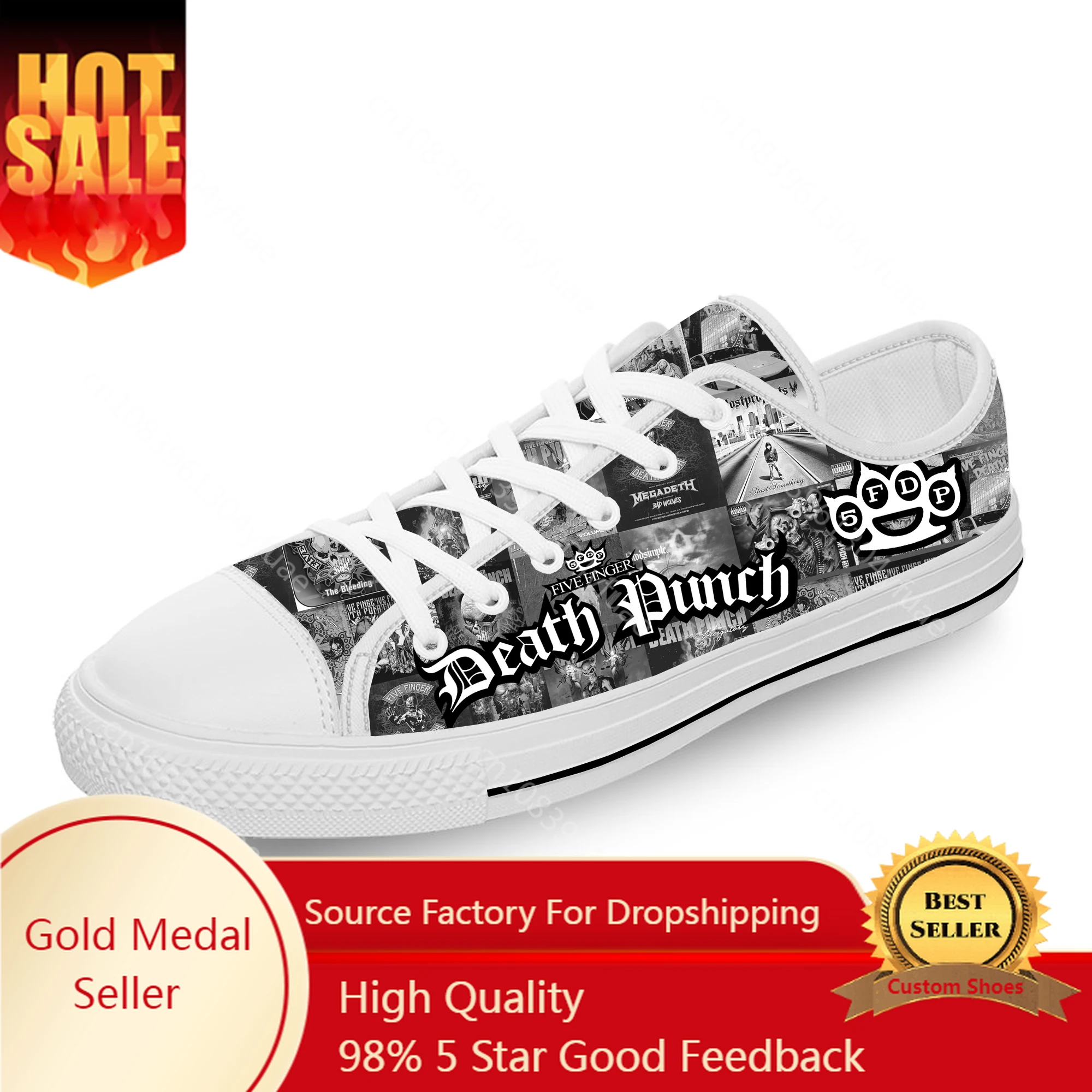 

Five Finger Death Punch Low Top Sneakers Mens Womens Teenager Casual Shoes Canvas White Cosplay Breathable Lightweight shoe