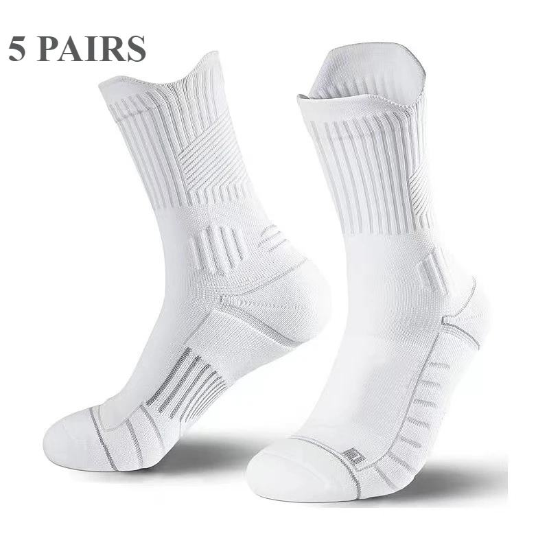 5 Pairs Men Cushion Performance Athletic Crew Running Basketball Outdoor Sports Ankle High Tube Autumn Winter Socks_voghion.com
