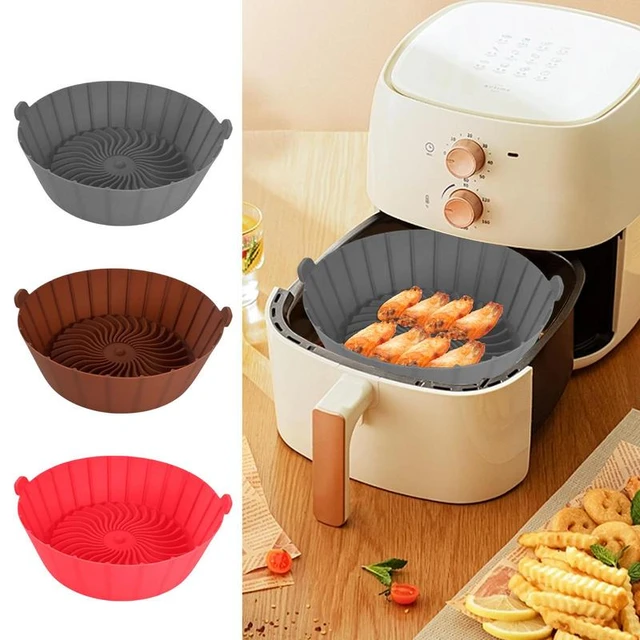 Silicone Air Fryer Liners-Reusable Air Fryer Basket-Collapsible Round Silicone Air Fryer Tray with Divider Insert-Food Safe Air Fryers Oven