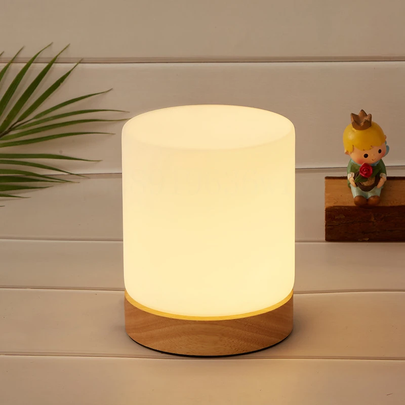 Nordic Wood Base Glass Lampshade Table Lamps For Bedroom Bedside Lamp