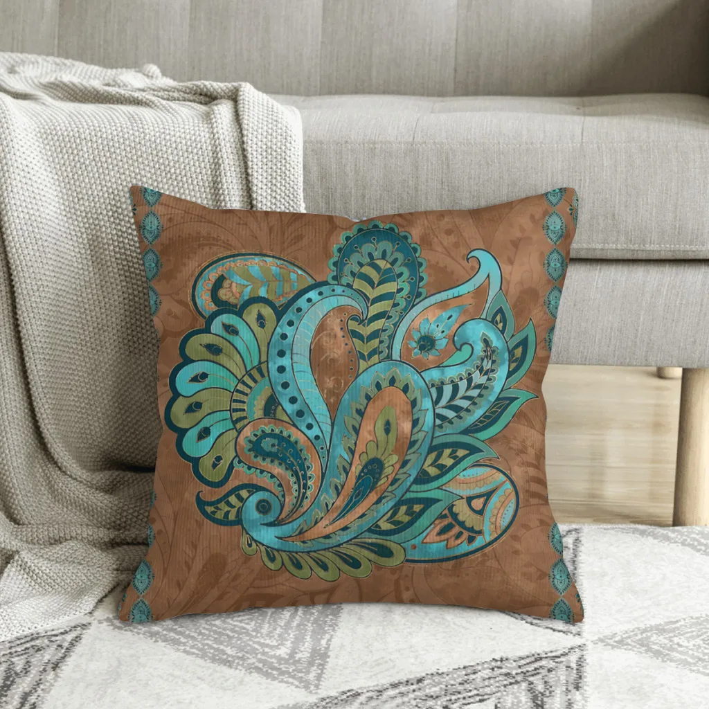 

Oriental Paisley Pattern Watercolor and Gold Paisley Style Polyester Cushion Cover For Sofa Office Decorative Kawaii