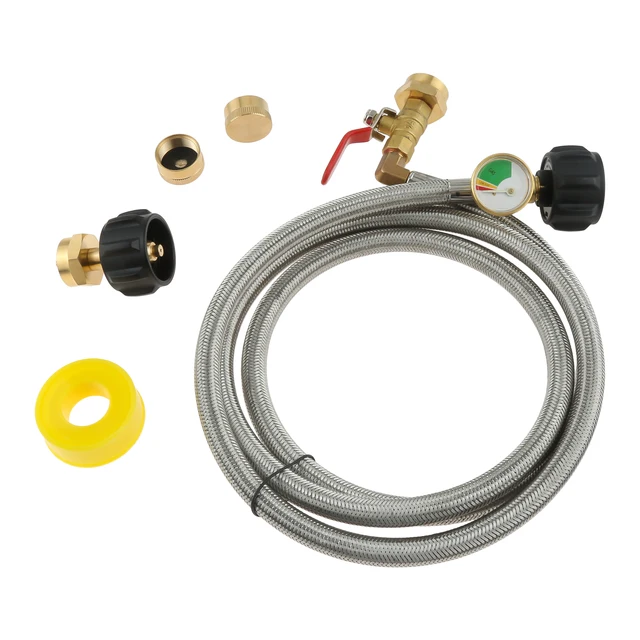 1Set Qcc1 Gázcsatlakozás 6Ft Propán Újratöltő Adapter Hosszabbító Tömlő Világító Mérőeszköz Be-Kikapcsoló Szelep 1 Font Gáztartályhoz - Image 5