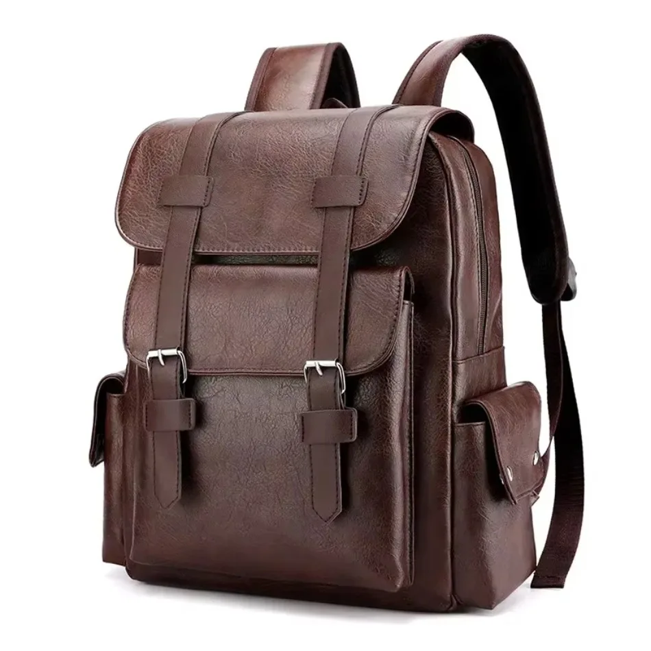 New Korean Version Soft PU Leather Backpack For Men And Women Casual Trend High School Students Computer Travel Backpacks