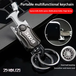 DIY Multifunction Car Keychain Key Ring Beer Opener Fidget Spinner For Peugeot 3008 GT 308 4008 5008 508 Car Accessories