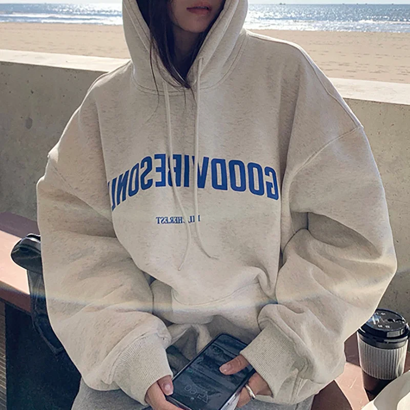

New York Printed Women Hoodies Fashion Fleece Hoody Creativity Pullover Clothing Street LooseLetter Loose Gray