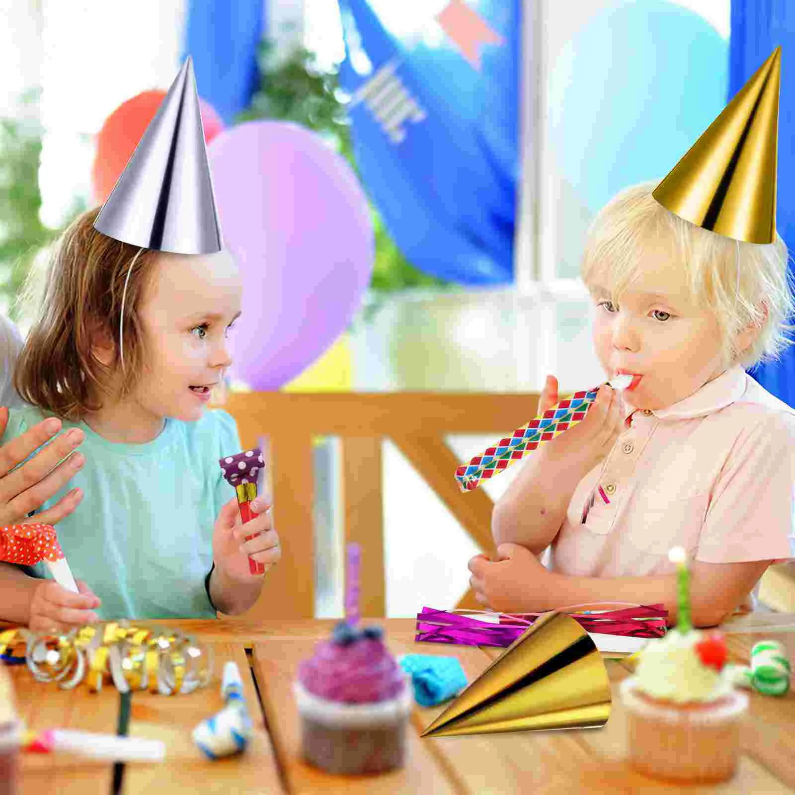 Children's Party Hat Paper Metallic Cone Colorful Decorations Aluminum Foil 12 Pcs