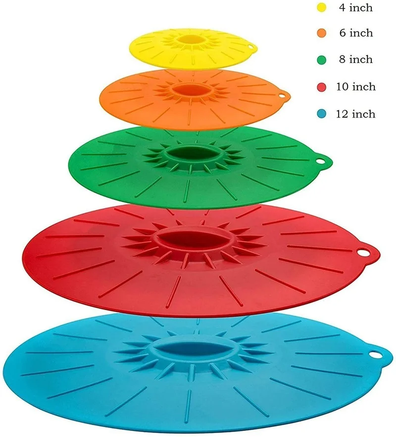 Silicone Suction Lids Cover Set Reusable Food Covers For Bowls Pan Pots Microwave Dishwasher Fridge Freezer Safe 5 Pieces silicone covers bowl cover silicone pot lid