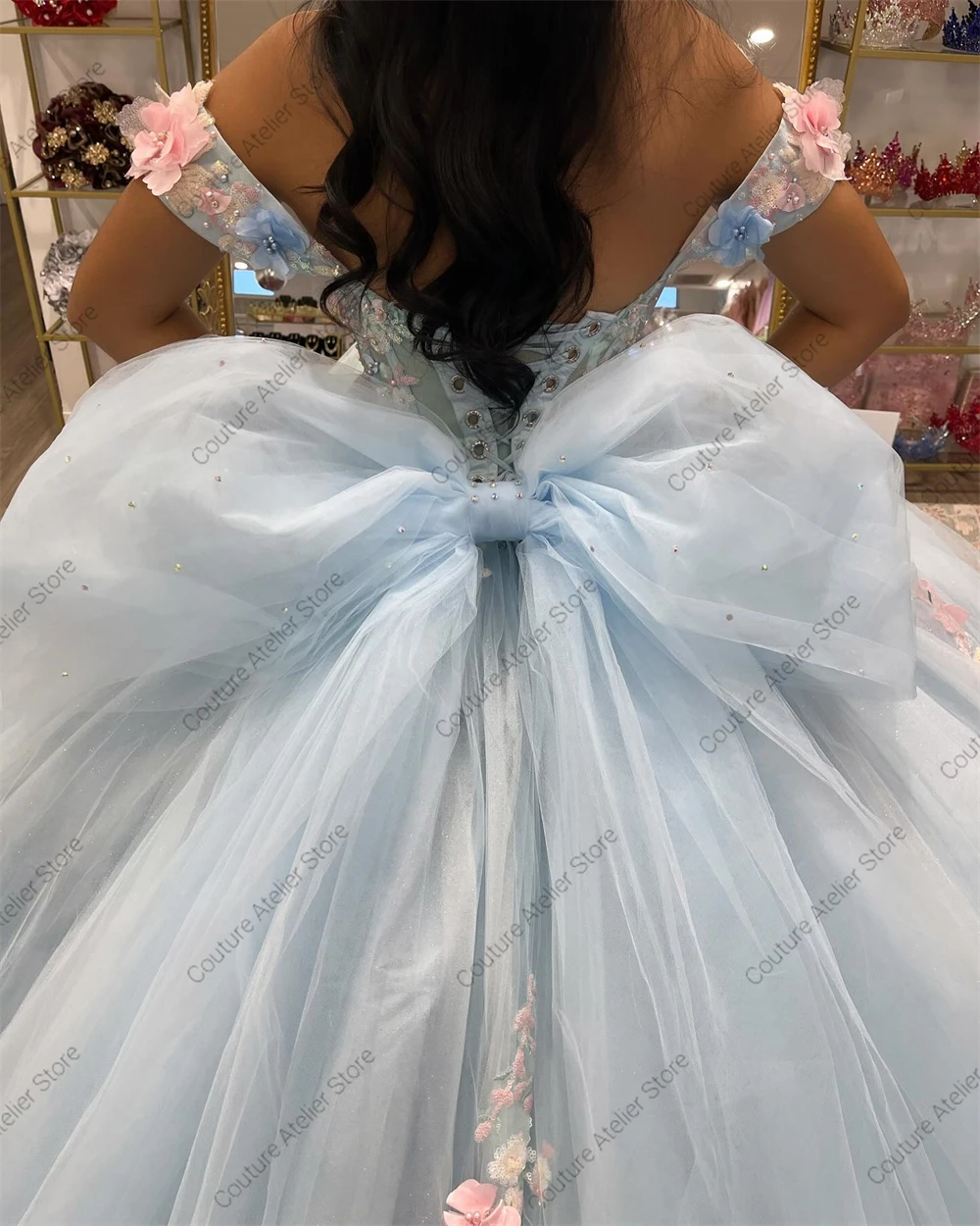 Delicate Baby Blue Quinceanera Dresses Beaded Lace Appliques Birthday Ball Gown With Bow vestidos de 15 a&ntilde;os Customized