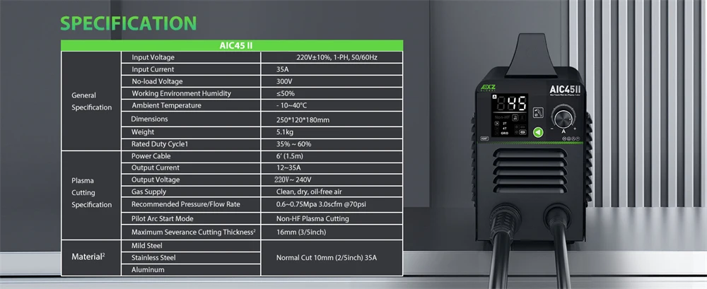 AIXZ 45 Ampere Plasmaschneidgerät für Edelstahl Kohlenstoffstahl Eisen IGBT Inverter 2T/4T Berührungsloser Pilot-Lichtbogen Luftplasma-Schneidemaschine Schneidet 1-16mm 220V AIC45II – Detail 6