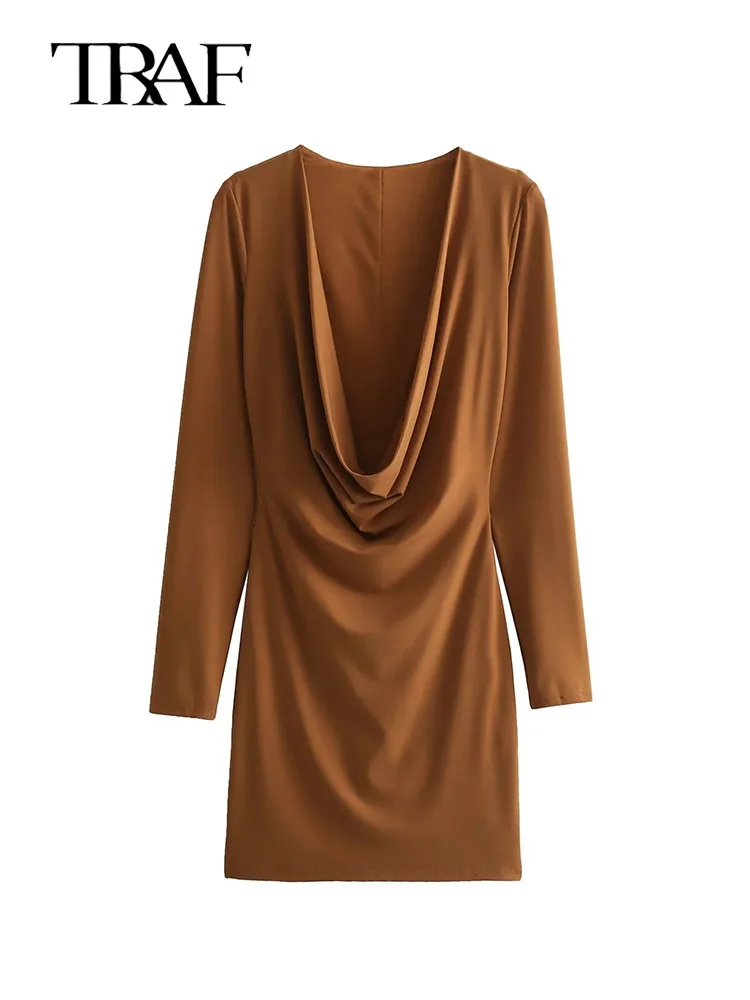 

TRAF Women Dresses For Women 2024 Vintage Midi Dress Woman Long sleeve Backless Sexy Party Dress