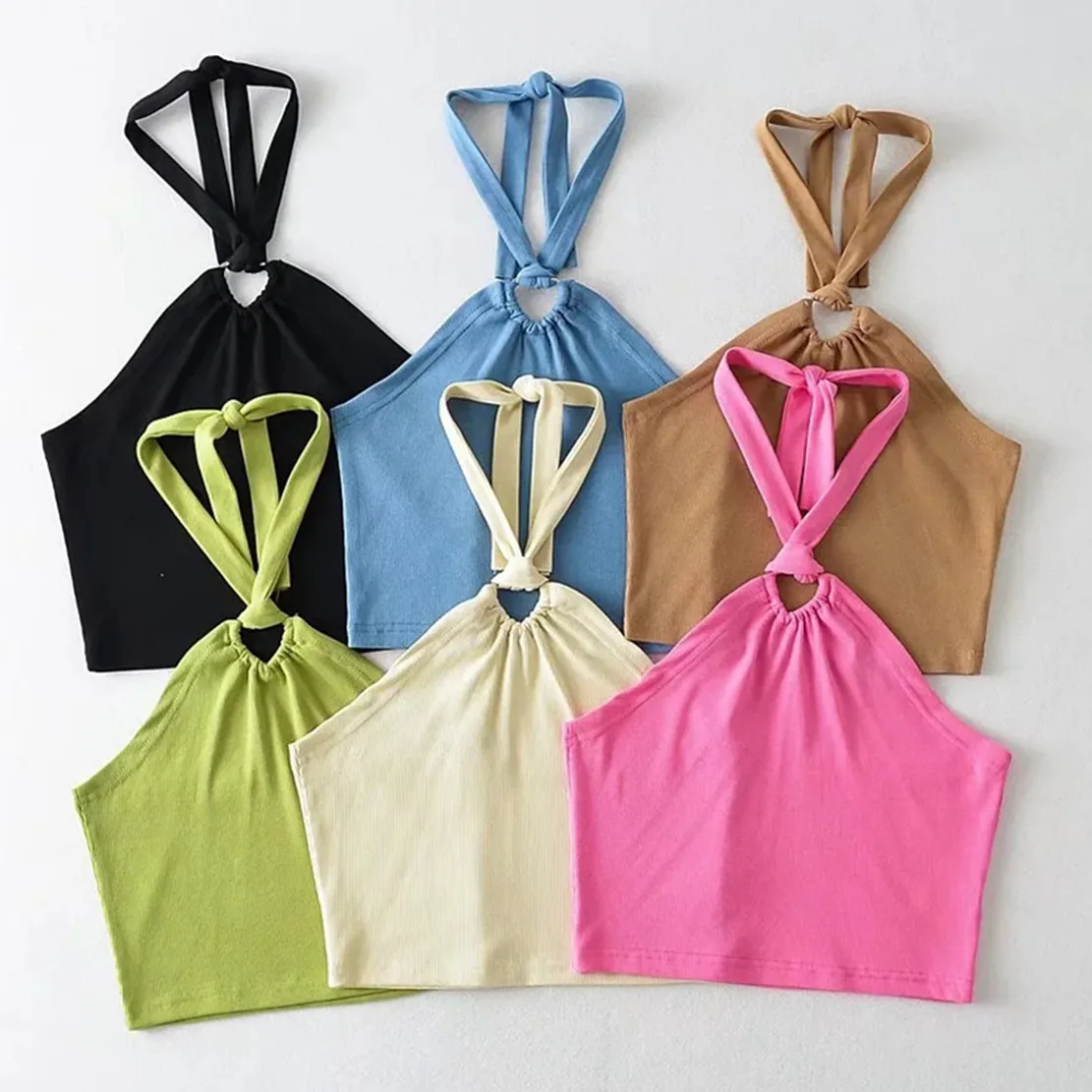 

Dave&Di Summer Camisol Tshirts Women Ins Fashion Blogger Sexy Rib Colorful Halter Tank Tops