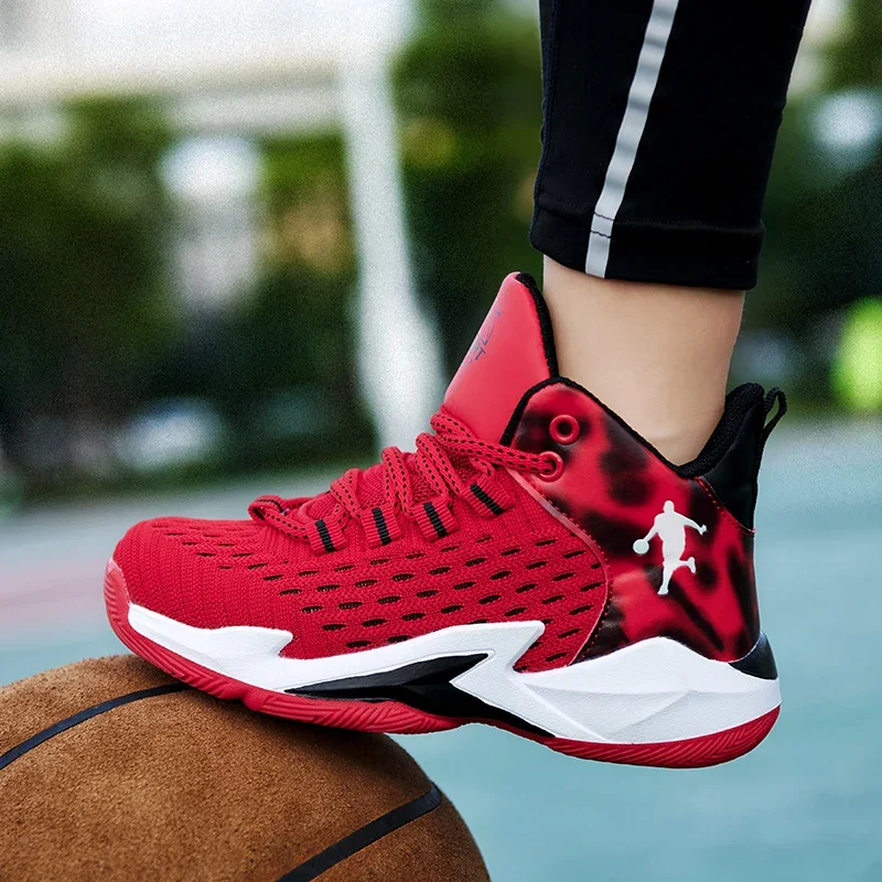 Boys Brand Mesh Basketball Shoes Kids Sneakers Thick Sole Non-slip Children Sports Shoes Child Boy Basket Trainer Girls kids shoes red sneakers