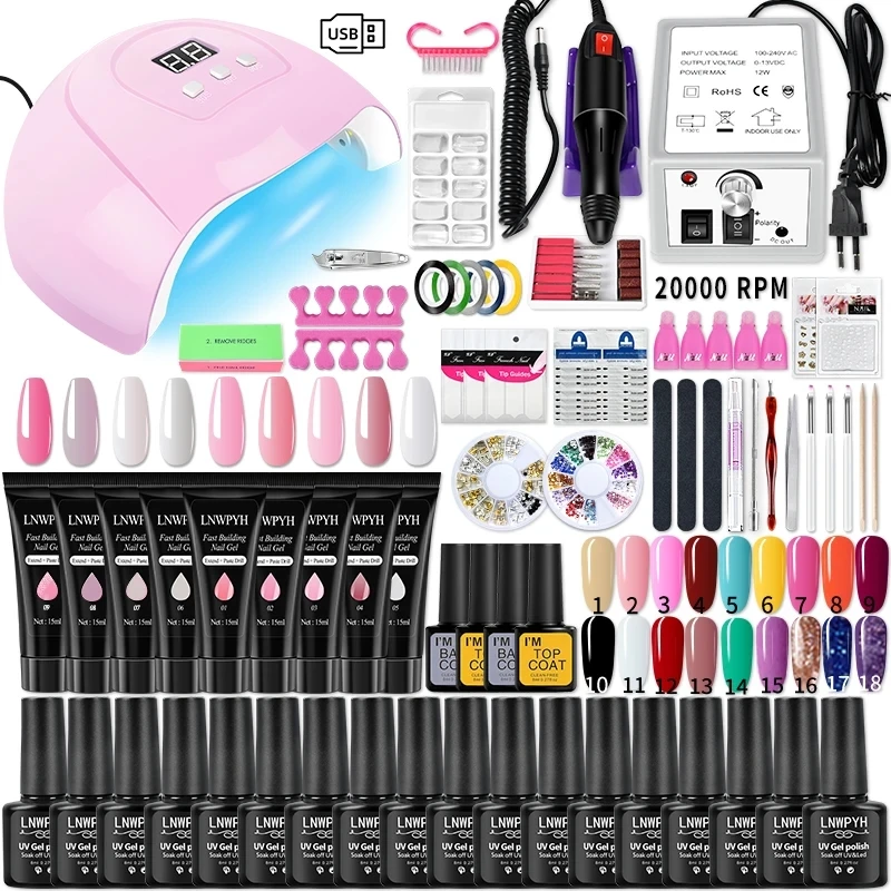Nail Set Gel Acrylic With UV LED Lamp Dryer Color Gel Polish Manicure Tools