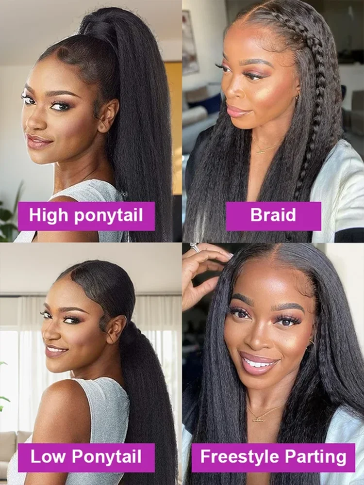 250% Density Kinky Straight Human Hair Wig 13x4 Lace Front Wig Brazilian Virgin Hair Pre Cut Lace Wig Heat Resistant