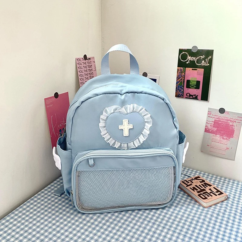 HAEX Lolita Women Backpack Kawaii Angel Wings Lace Patchwork Ita Bag Female Designer Casual Nylon Subculture Mochilas Para Mujer 3