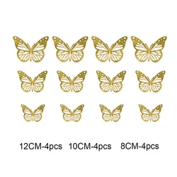 Set of 12 Metallic 3D Butterfly Wall Stickers (A Gold)